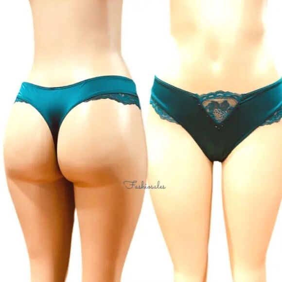 Victorias Secret Very Sexy Satin Micro Lace Crystals detail thong panty Cypress - Picture 8 of 9